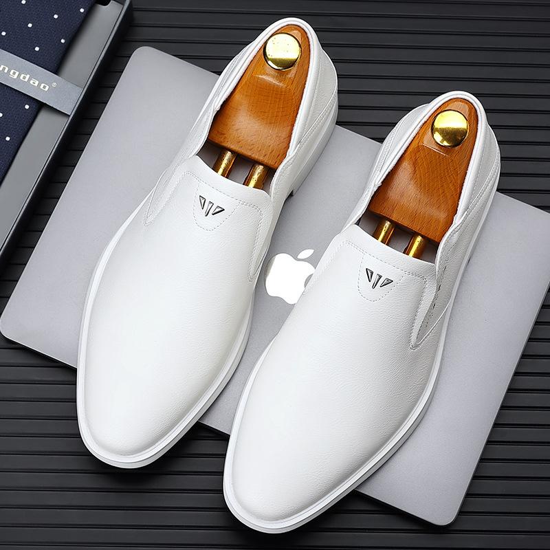 Fashion 2025 Spring Autumn Men's Dress Shoes Fashion Casual Cow Leather British Pointed Toe Black and White New Designer Shoes Male