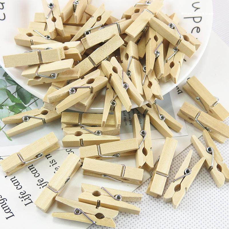 Mini 25mm Natural Wood Clip Clothes Organizer Photo Clip Clothespin Clothespin Wedding Party Wooden Clip Pendant 10/100 Pcs