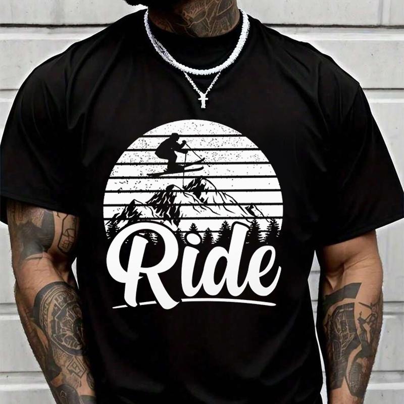 Skiers Winter Ski Ride Creative Print T Shirt Summer Short-sleeved Casual Tee Men Women Streetw