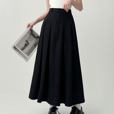 Dlouhá černá sukně Dámská Vintage korejská Móda Ležérní Vysoký pas Japonská skládaná midi sukně do A pro dívky do školy