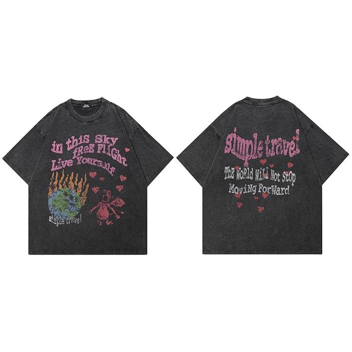 

Men Hip Hop Streetwear Oversized T Shirt Love Devil Vintage Graphic TShirt Cotton Faded Black Tshirt Unisex Tops Tees Dope M