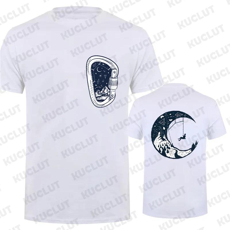 Men T-shirts Summer Casual Tees Mountain Duplex Printing Round Neck Short Sleeve Y2k Tops Rock Climbing Male Oversized Clothing