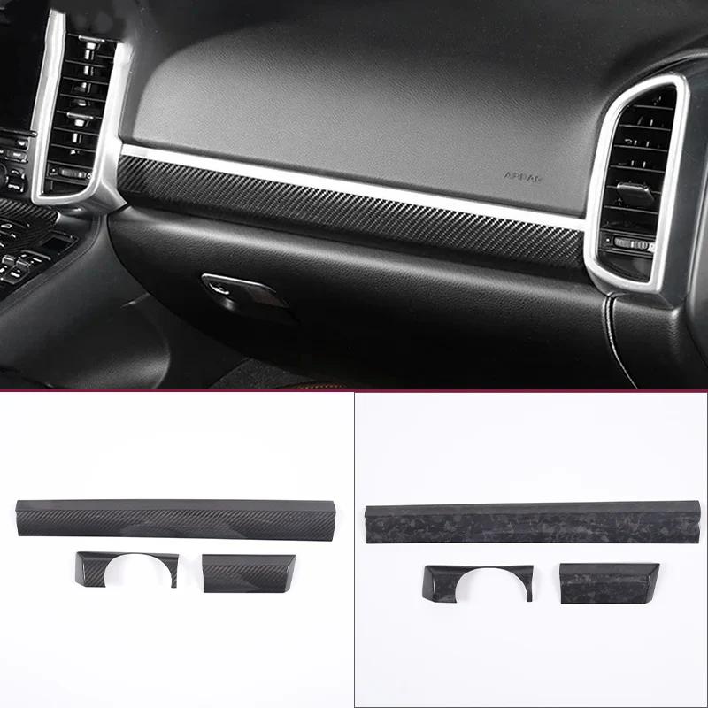 For Porsche Cayenne 958 2011-2017 Real Carbon Fiber Car Center Console Dashboard Decorative Cover Trim Sticker Accessories 3pcs