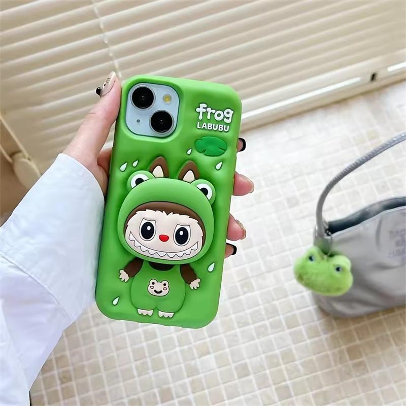 3D Cute Funny Cartoon Lotso Hat Labubu Holder Phone Case For iPhone 17 16 15 14 13 12 11 Pro Max Soft Silicone Cover