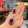 Jewelry Dan-Shaped Pigeon Blood Red Treasure Plain Surface Full Diamond Inlaid Ring Pendant Set Main Stone 15 * 20