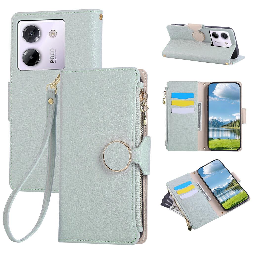 Etui na Xiaomi Poco M7 Pro 5G Skórzane Etui Portfel na Zamek Błyskawiczny z Paskiem na Nadgarstek