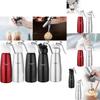 Bottiglia sifone per panna montata in acciaio inox di alta qualità, ideale per decorare e guarnire il caffè, disponibile nei formati da 500 ml e 1000 ml.