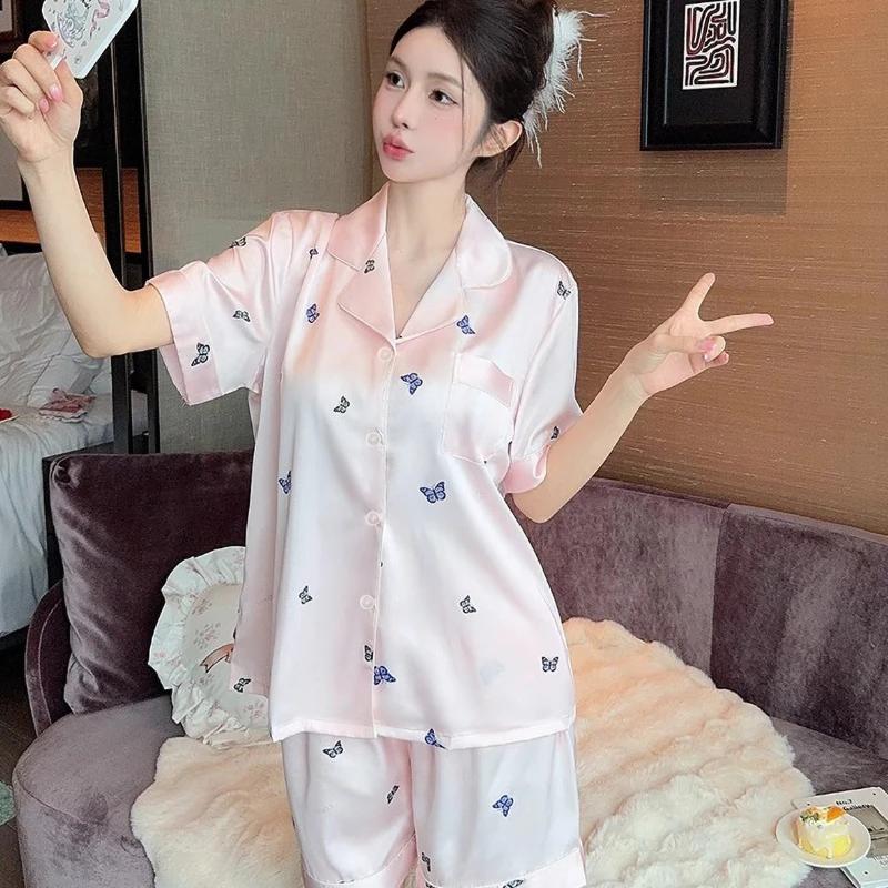 Pink Romantic Butterfly Women's Pajamas French Aesthetic Sweet Harajuku Home Pajamas New Summer Cool Short Lady Pajamas
