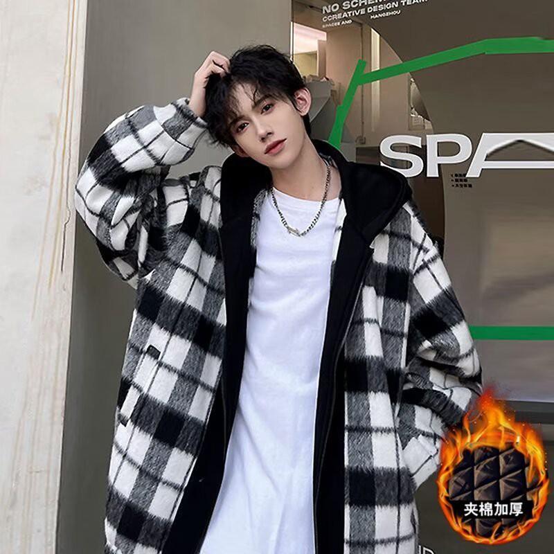 Mens Warm Wool-Blend Hooded Jacket Casual Oversized Outerwear