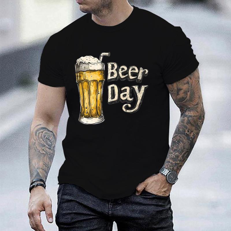 Unisex Crew Neck Beer Day Beer Mug Art Graphic Short Sleeve Cotton Tee Casual Summer Streetwear Loose Basic Daily Outdoor Wear Top