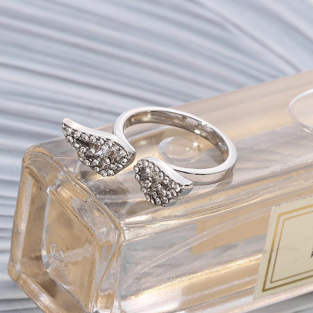 Romantic Shiny Rhinestone Angel Wings Open Rings For Women Men Luxury Dainty Hollow Wing Stackable Finger Rings Wedding Jewelry