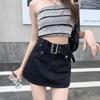 Korean Style Denim Mini Skort: Sweet & Spicy A-Line with Belt, Summer 2024 Fashion for Women