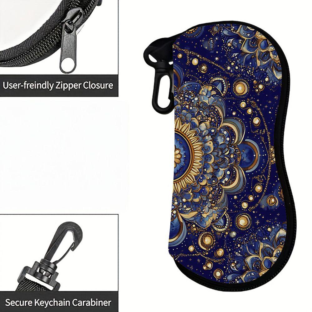 2D-Vintage Floral Mandala Printed Sunglasses Case, Protective Zipper Eyeglasses Box, Portable Travel Spectacle Storage Holder for Women Gift