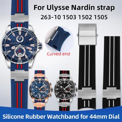 Natural Rubber Watch Band 22mm Curved for Ulysse Nardin 263-10-3/93 263 DIVER Silicone Strap Folding Buckle Waterproof Bracelets