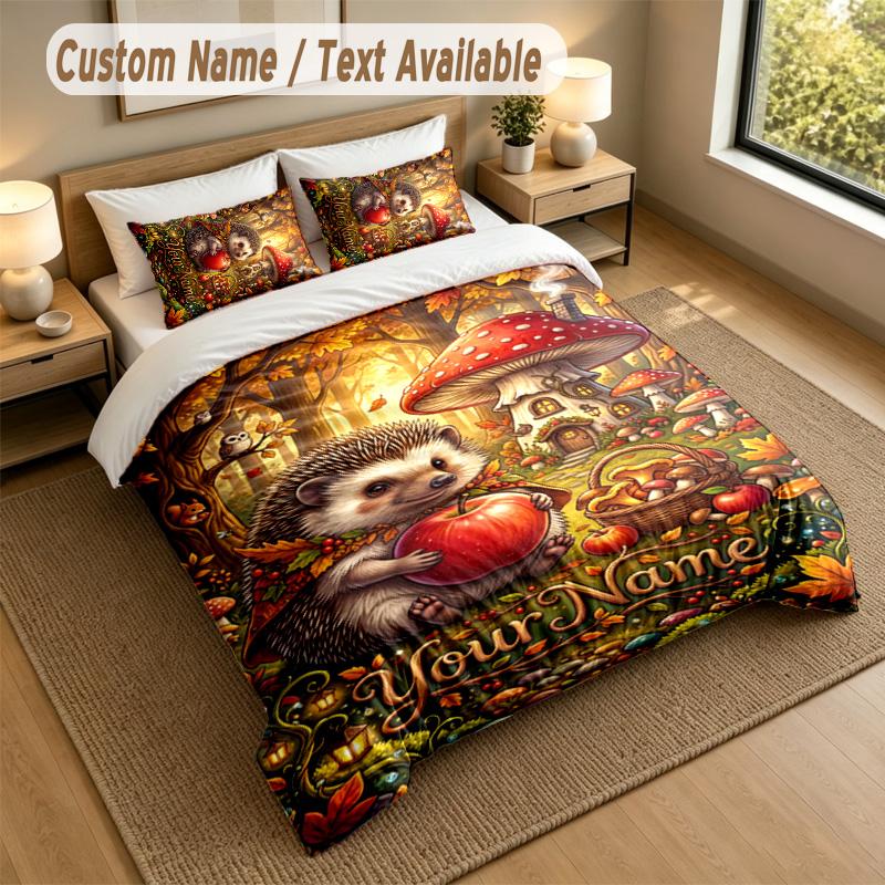 Autumn Harvest Theme Personalized 3Pcs Bedding Set Custom Text & Name 1 Sheet 2 Pillowcases Household Bedding 1pc