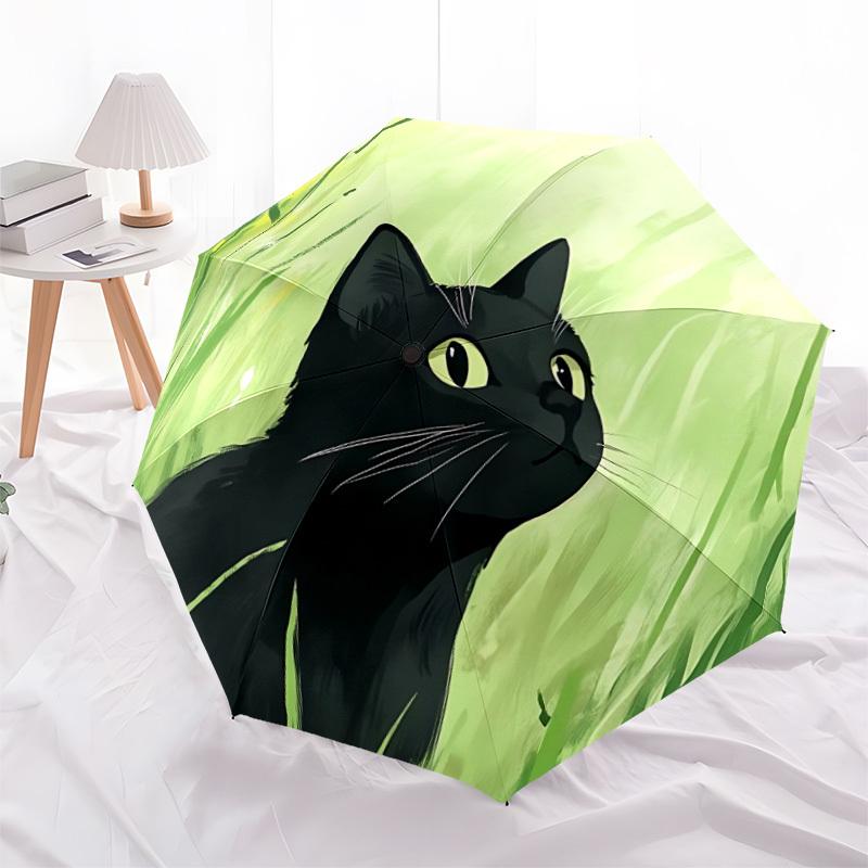 

1pc Cat Grass Automatic Open 8-Rib Windproof Umbrella, Travel & Commuting, Suitable for All Seasons