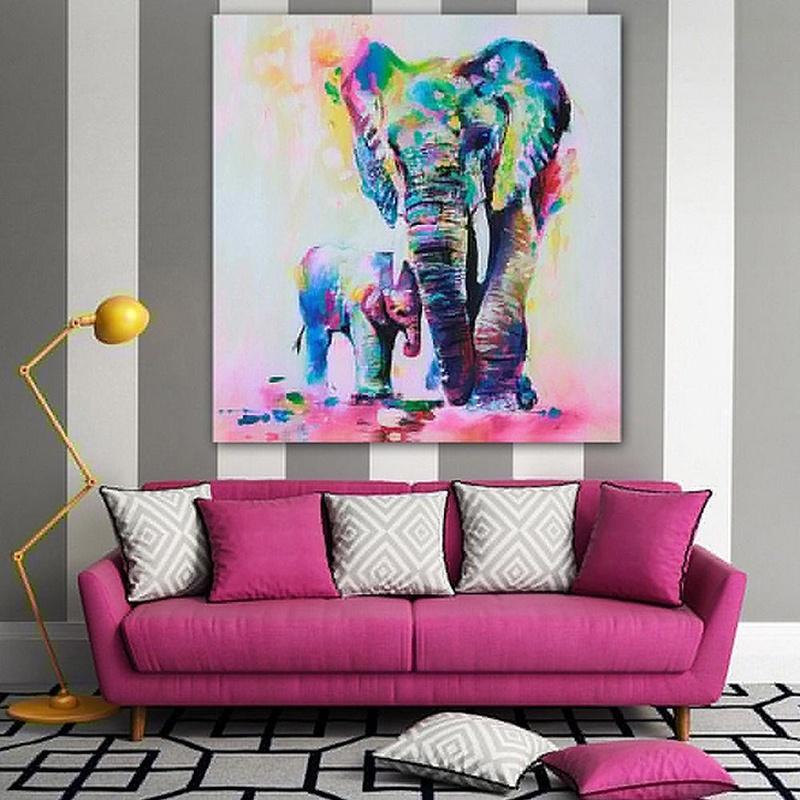 Stylish And Timeless Elephant Oil Canvas Painting For Wall Art