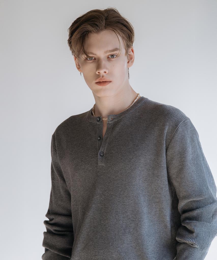 Dekkoloso Veil Henley Neck Knit [Gray]