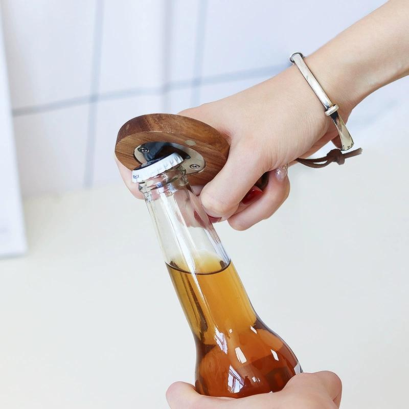1PCS Free Custom Wooden Bottle Beer Opener Magnetic Manual Wooden Hanging Hole Refrigerat Paste Beer Engraving Logo Wood Opener