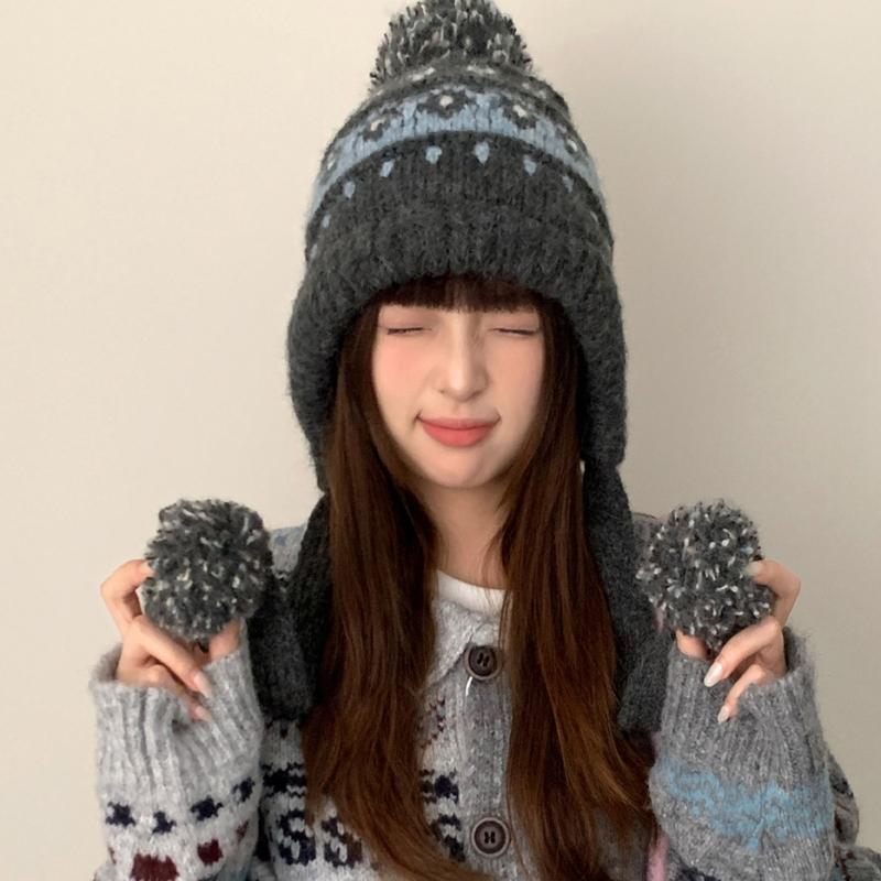 Elastic Thermally Fleece Hat Nordic Pattern Lightweight Cold Weather Headwear Elastic Winter Beanies For Travel