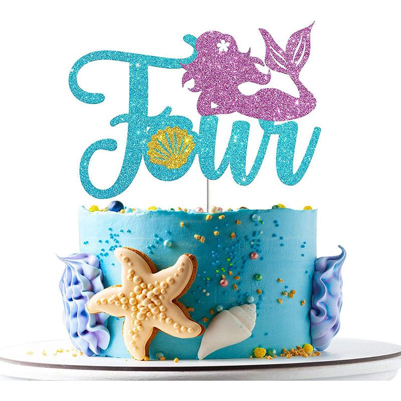 Mermaid Tail Happy Birthday Cake Topper Little Mermaid Party 1-10 Number Cupcake Toppers Girls Birthday Baby Shower Party Decor