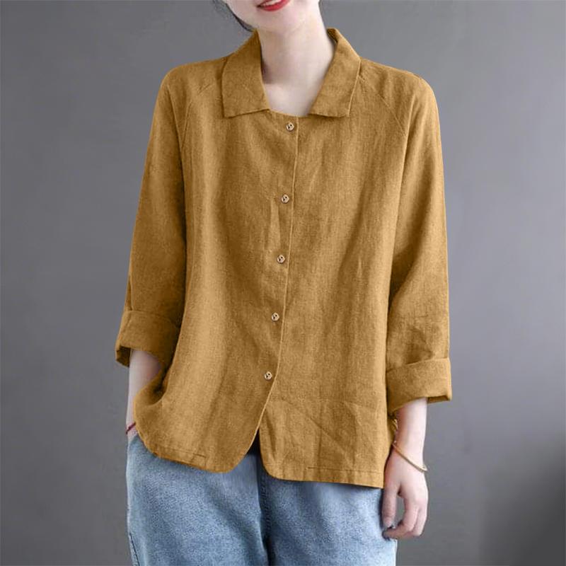 ZANZEA Women Casual Turn Down Collar Loose 3/4 Sleeve Cotton Blouse