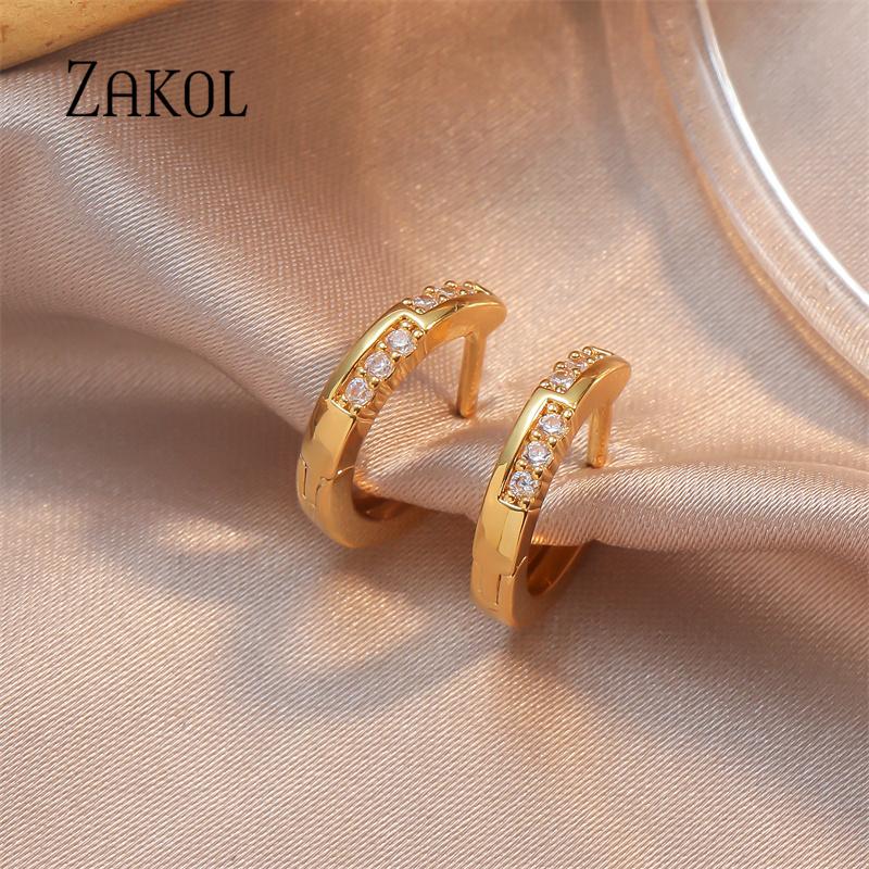 ZAKOL Cute Romantic Lovely Clear Stone Flower Convenient Simple Earrings Copper Cubic Zirconia For Women Party Jewelry EP2120