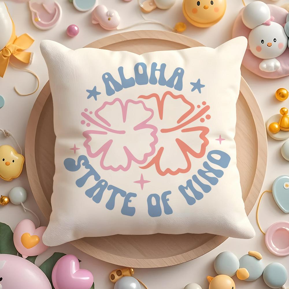 Aloha Hibiscus Design Cushion Cover Plush Fabric Soft Double-Sided Printed Sofa Warm Winter Home Gift Pillow Case