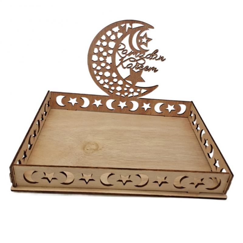 Eid Mubarak Wooden Food Tray Ornament Islamic Eid Al-fitr Ramadan Table Decoration Dessert Tray Crafts Party Holiday Decorations
