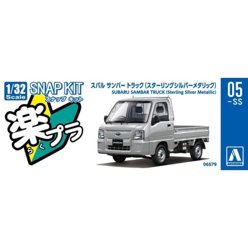 Aoshima Bunka Kyozai 1/32 Scale Rakupla Snap Kit No.05-SS Subaru Sambar Truck Sterling Silver Metallic Pre-Colored Plastic Model Kit (Automobile)