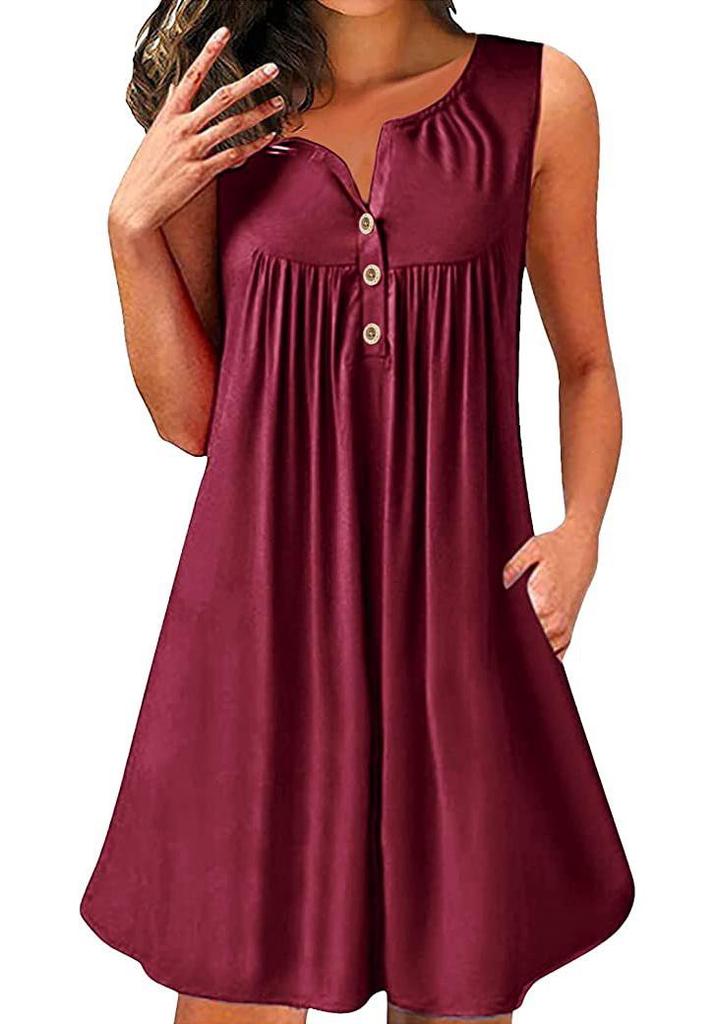 2026 Spring/Summer Women's Sleeveless Pleated Button-Up Vest Dress Pajamas