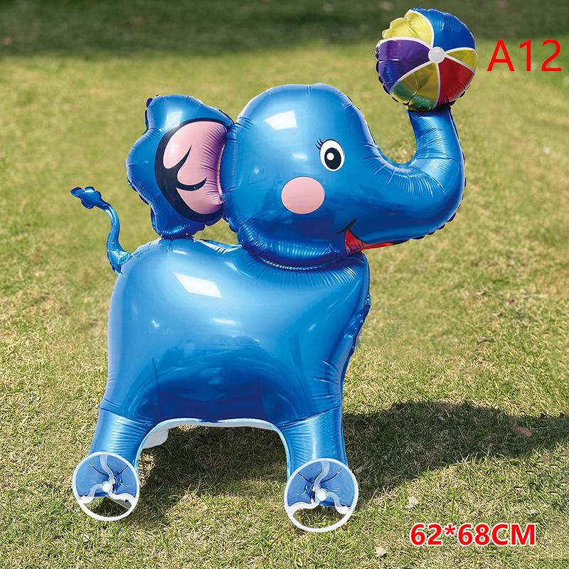 4D Cartoon Elephant Foil Balloon, Stand Walking Balloon with Wheel for Kids Birthday Party Baby Shower Decoration