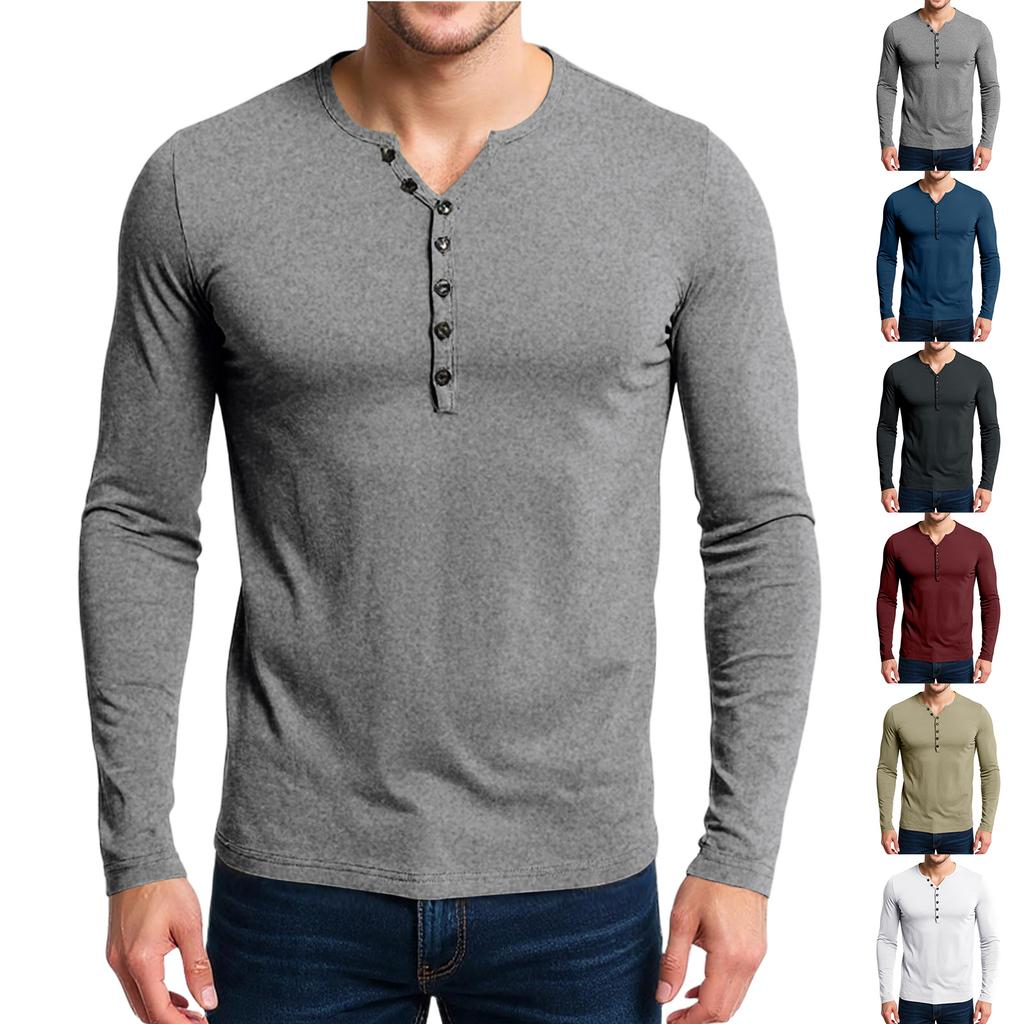 Men's Casual Solid-Color Slim-Fit  Long-Sleeve Base Layer Top