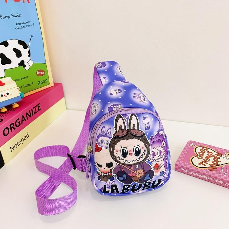 Cartoon Labubu Childrens Chest Bag With Durable Nylon For Kindergarten Kids фиолетовый