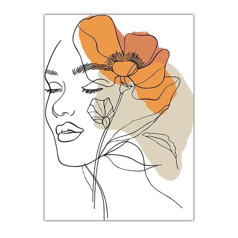 Abstract Line Wall Art, Fashion Woman Flower Canvas Painting Modern Poster Prints Bedroom Living Room Wall Decor