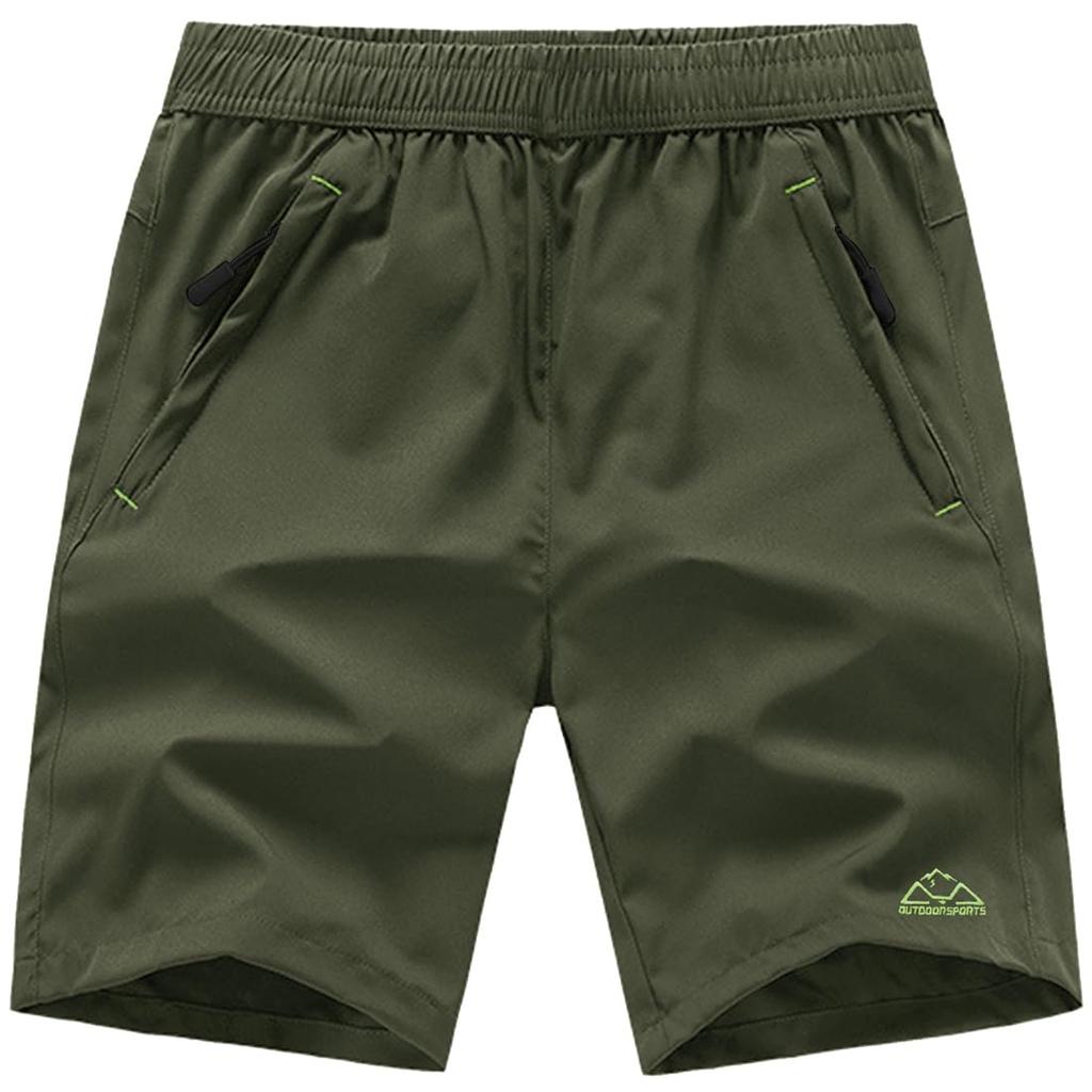 Outdoor Shorts with Zipper 01 Size XL Men's Shorts, Sweat-Wicking, Quick-Drying, Sports/Running Pockets, Green,
