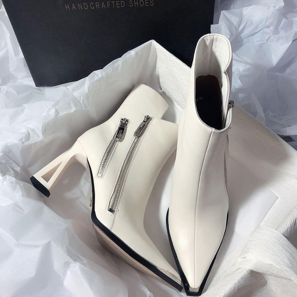 Temperament pointed side zipper 2025 autumn and winter new fashion versatile thick heel thin high heel temperament trendy cool short boots