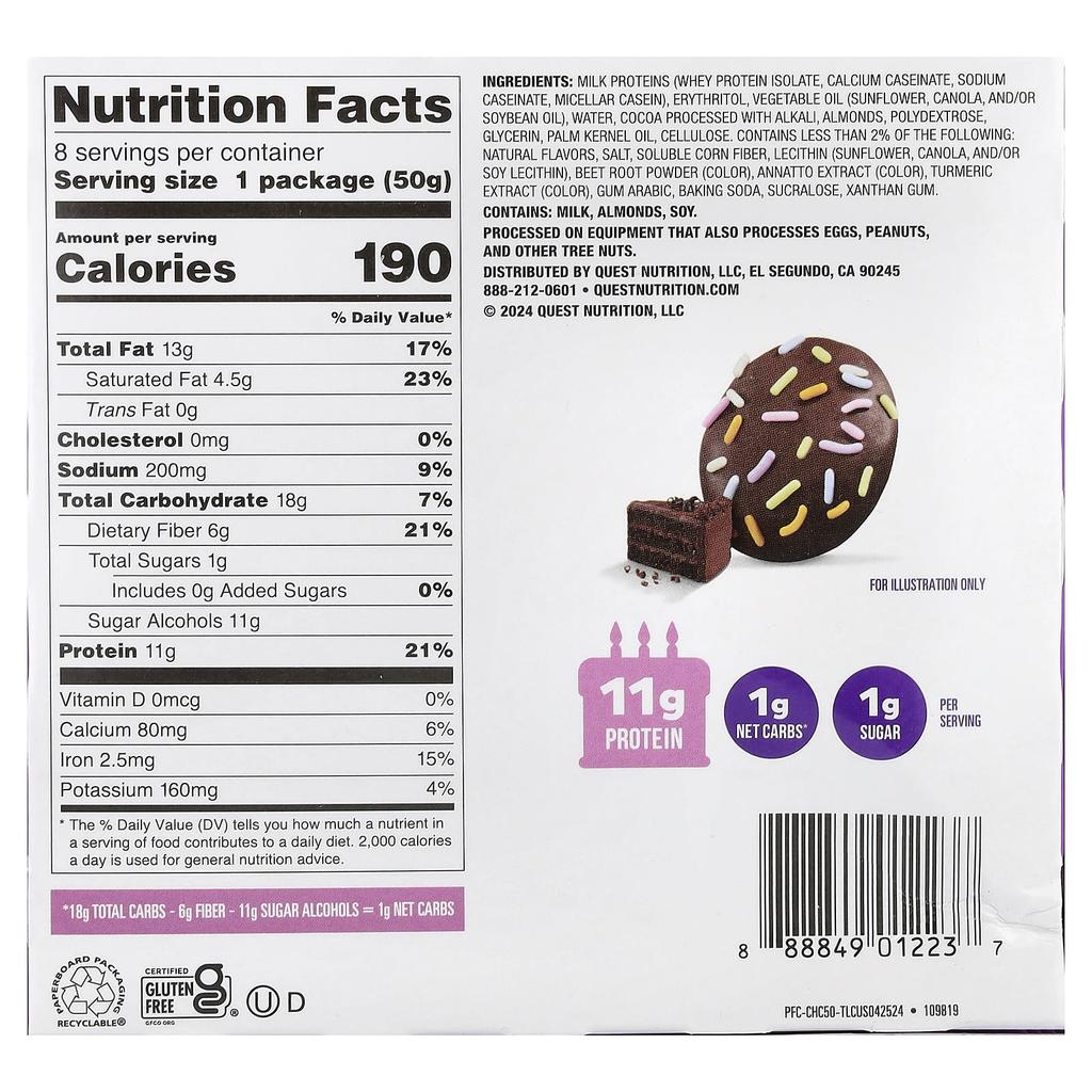 Quest Nutrition, Bake Shop Frosted Cookies, Chocolate Cake, 8 Packs, 50g (1.76oz) Each