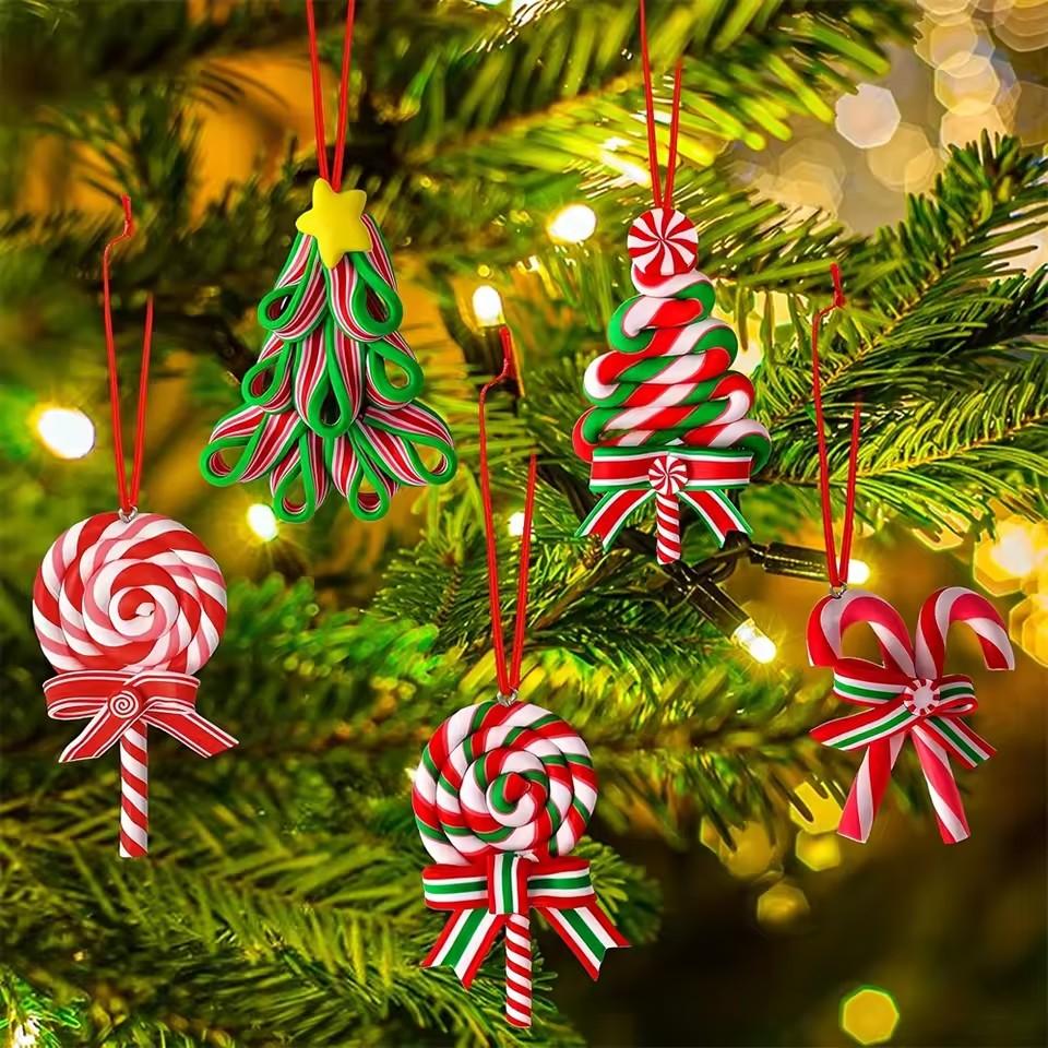 16/32 Pcs Christmas Wooden Candy Cane Ornaments, Colorful Mini Candy Cane Hanging Ornaments for Christmas Tree Party