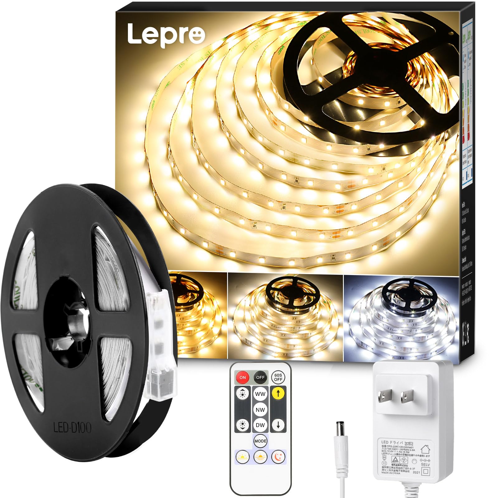 

Lepro 5m 12V LED Strip Warm Neutral Adjustable Ambient Remote Color Easy for and Home DIY Light, White, White, Daylight, Brightness, Lighting,