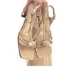 New champagne pearl sandals women's cross-strap hollow shoes summer fairy skirt wear high-heeled sandals
