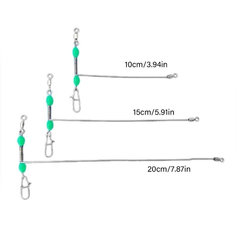 10Pcs/pack Luminous Beaded T Shape Fishing Swivels, Corrosion Resistant Stainless Steel 3 Way Rolling Swivels Snaps Set