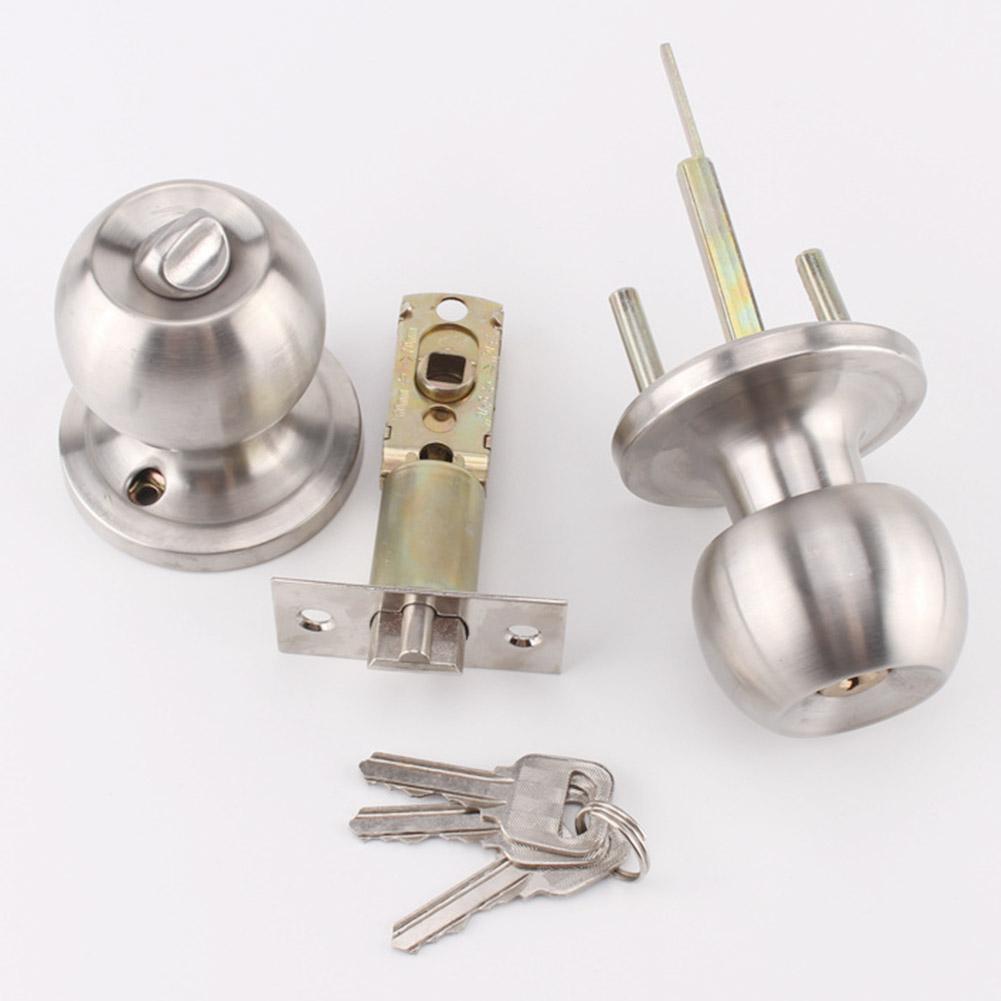 Stainless Steel Three-bar Spherical Bathroom Door Lock Door Tongue Bedroom With Single Locks Double-sided Handle Lock