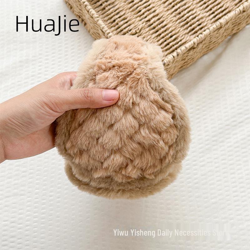 

Складные наушники из кроличьего меха в клетку в ананасовую клетку для женщин - уютный аксессуар на осень/зиму Pineapple Plaid Rabbit Fur Plush, One size коричневый