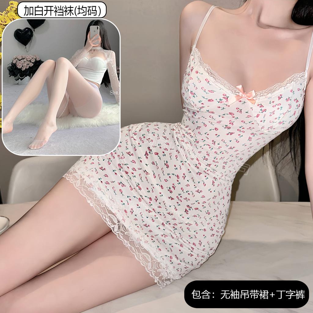 Sexy nightdress suspender floral summer thin sex underwear battle robe female sexy free small chest hip skirt