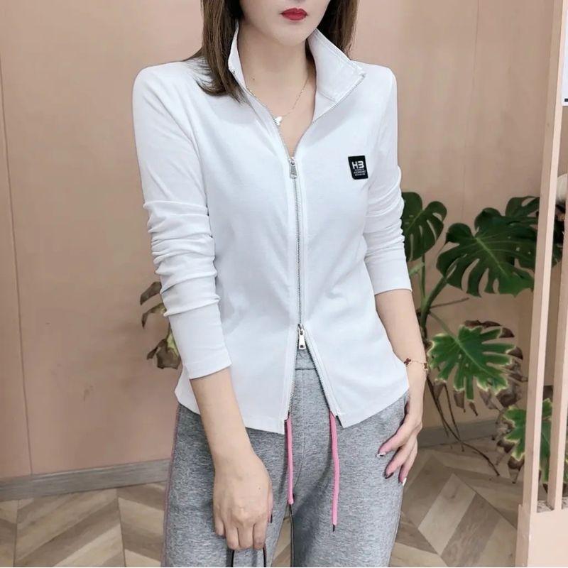 

Zipped Stand Collar Slim-Fit Crop-Top Long-Sleeve T-shirt White XL(50.00 kg-55.00 kg)