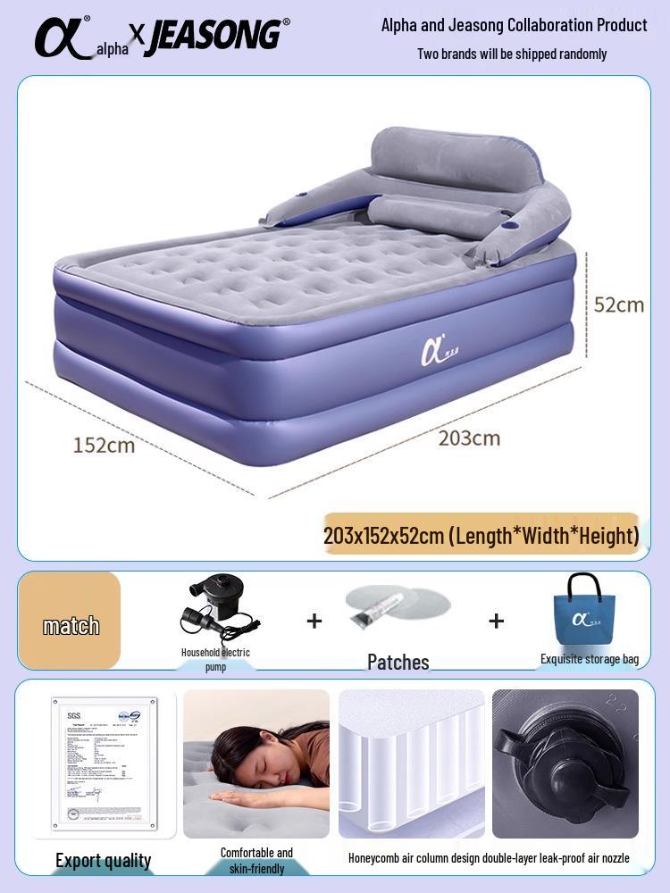 Outdoor Raised Double Air Mattress - Thickened Inflatable Bed, Foldable and Simple Design