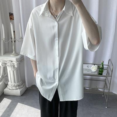 Herren Sommer Design Kurzarm Eis Seide Hemd Jugend Leicht und Schön Locker Geschnitten Oberteil
