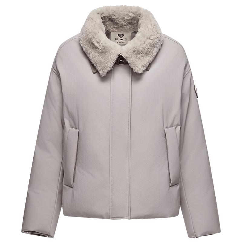 Tanbor Women s Goose Down Lamb Wool Lapel Short Coat S