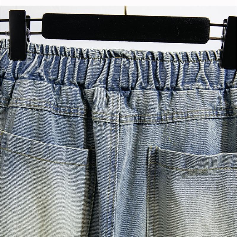 DIMANAF Plus Size 2025 Women Pants Summer Loose Jeans Long High Waist Basic Pants Elastic Waist 5XL